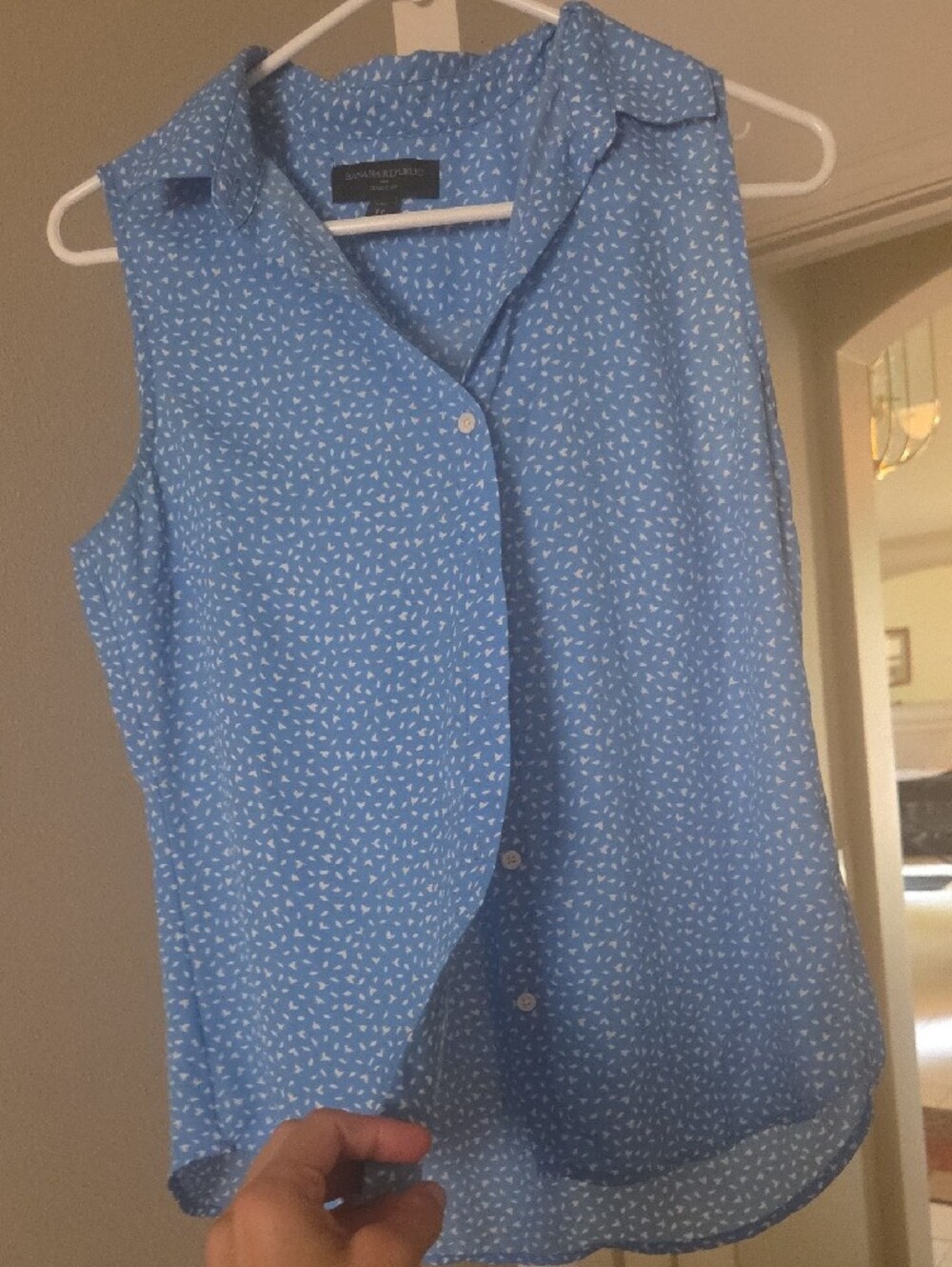 Banana Republic Sky Blue Printed Sleeveless Button-Front Camisole